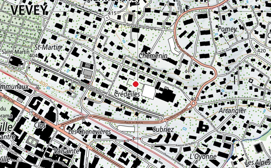 Map showing the location of Crédeiles (Sports field)