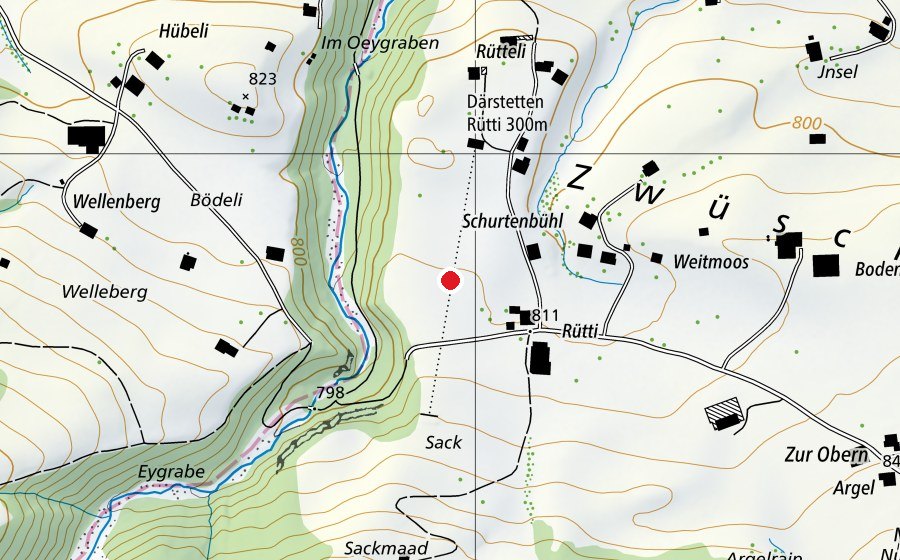 Karte mit dem Standort von Därstetten Rütti 300m (Sportplatz)