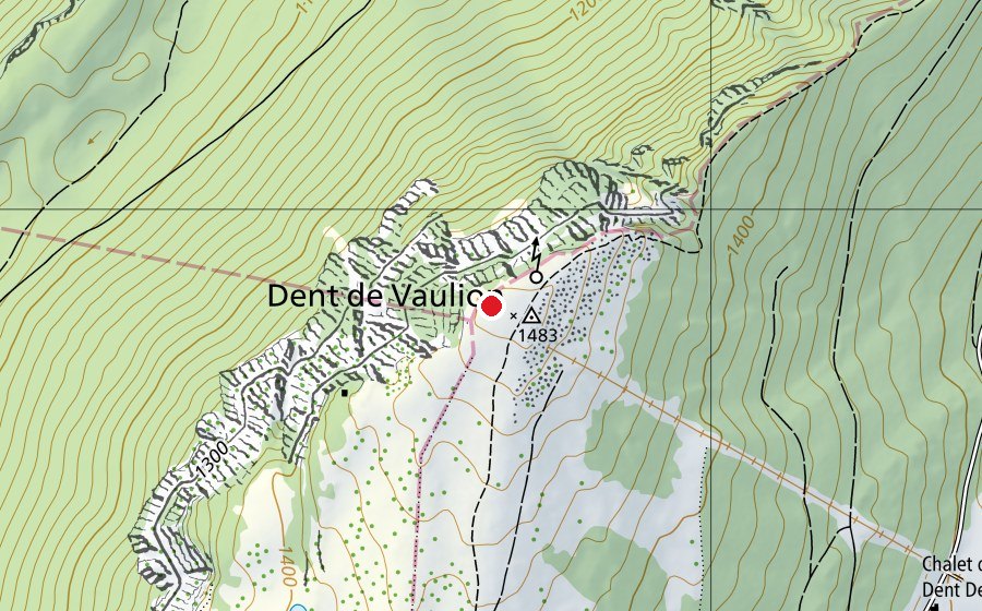 Mappa con la posizione di Déco de la Dent de Vaulion (Campo sportivo)