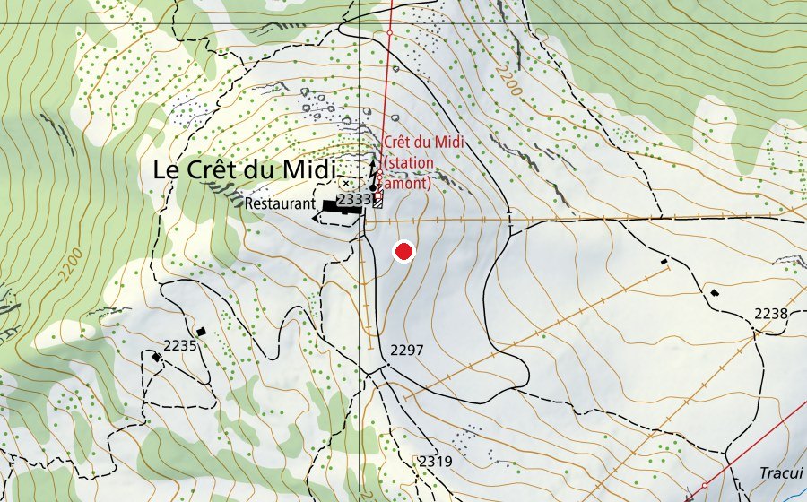Carte indiquant l’emplacement de Décollage Crêt-du-Midi Est (Terrain de sport)