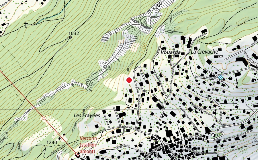 Mappa con la posizione di Décollage Vercorin (Campo sportivo)