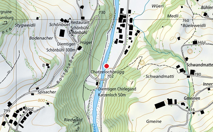 Map showing the location of Diemtigen Schönbühl 300m (Sports field)