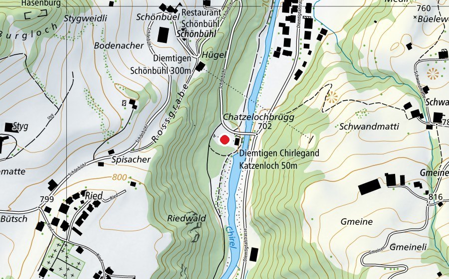 Carte indiquant l’emplacement de Diemtigen Schönbühl 50m (Terrain de sport)