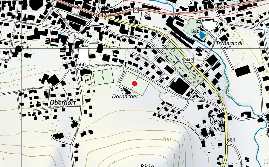 Map showing the location of Dornacker (Sports field)