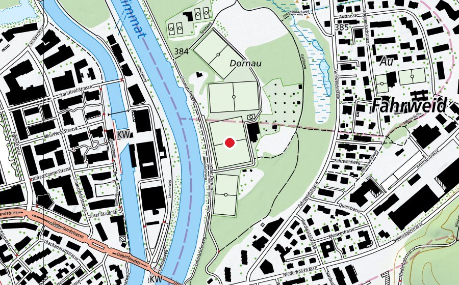 Karte mit dem Standort von Dornau Platz 1 (Sportplatz)