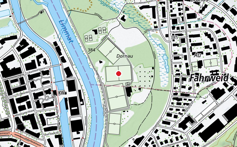 Map showing the location of Dornau Platz 2 (Sports field)