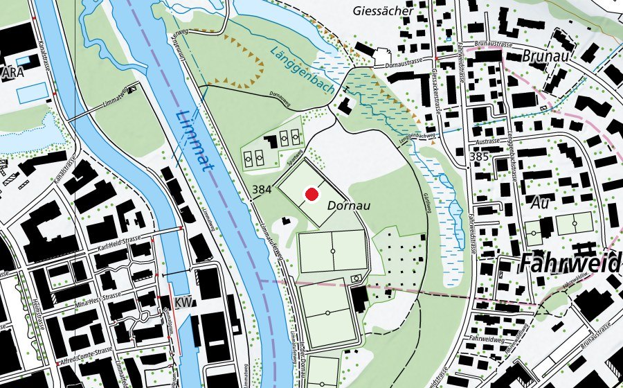 Mappa con la posizione di Dornau Platz 3 (Campo sportivo)