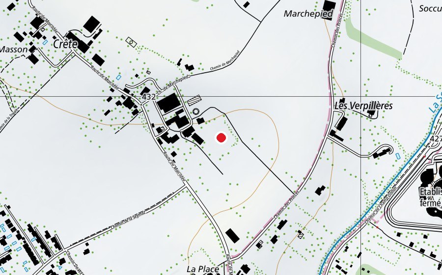 Mappa con la posizione di Ecurie de Crête (Campo sportivo)