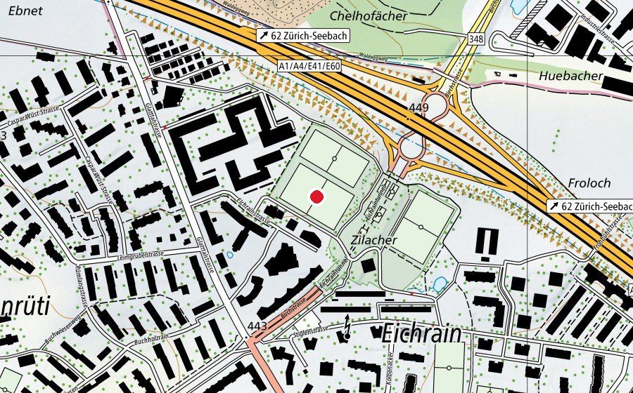 Map showing the location of Eichrain R2 (Sports field)