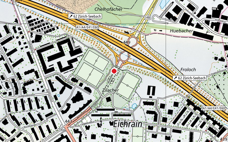 Map showing the location of Eichrain T5 (Sports field)