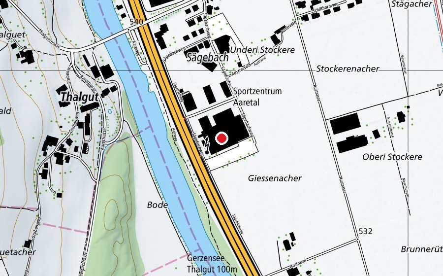 Carte indiquant l’emplacement de Eissporthalle Sagibach (Terrain de sport)