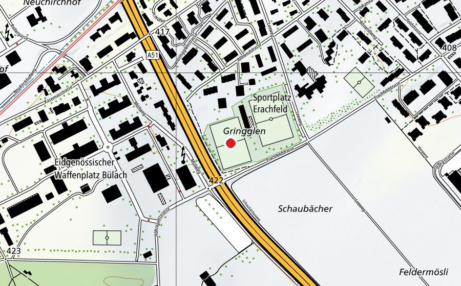 Carte indiquant l’emplacement de Erachfeld - FC-Bülach Platz 2 (Terrain de sport)