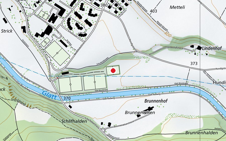 Map showing the location of FC-Glattfelden Sandplatz (Sports field)