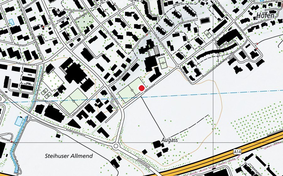 Map showing the location of Feld 2 (Sports field)