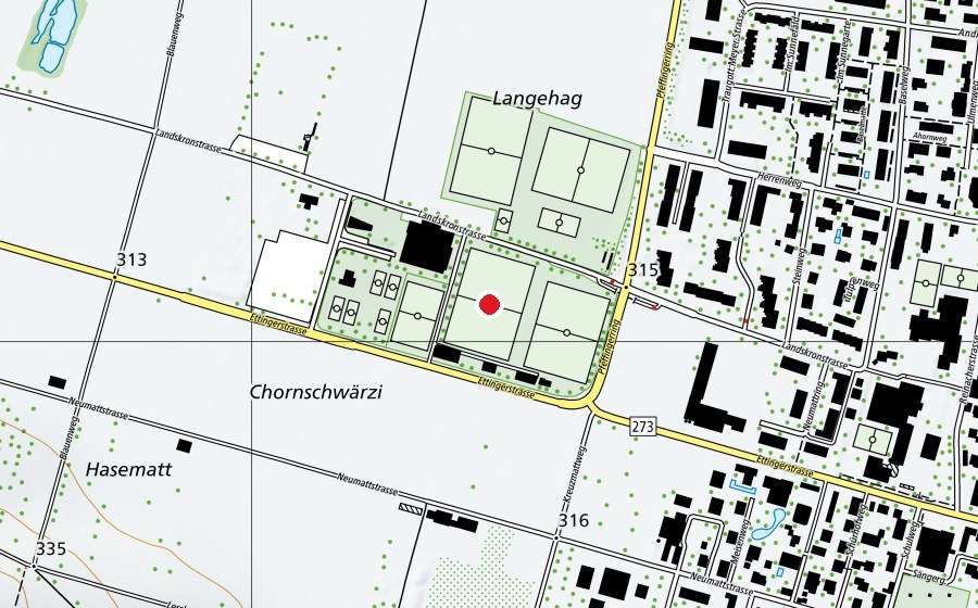 Carte indiquant l’emplacement de Feld B (Terrain de sport)