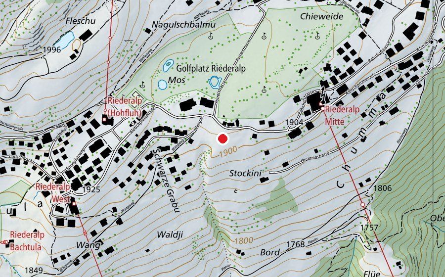 Mappa con la posizione di Fluggebiet Brig - Startplatz Riederalp (Campo sportivo)