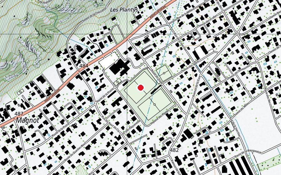 Mappa con la posizione di Football Club Vétroz Terrain principal (Campo sportivo)