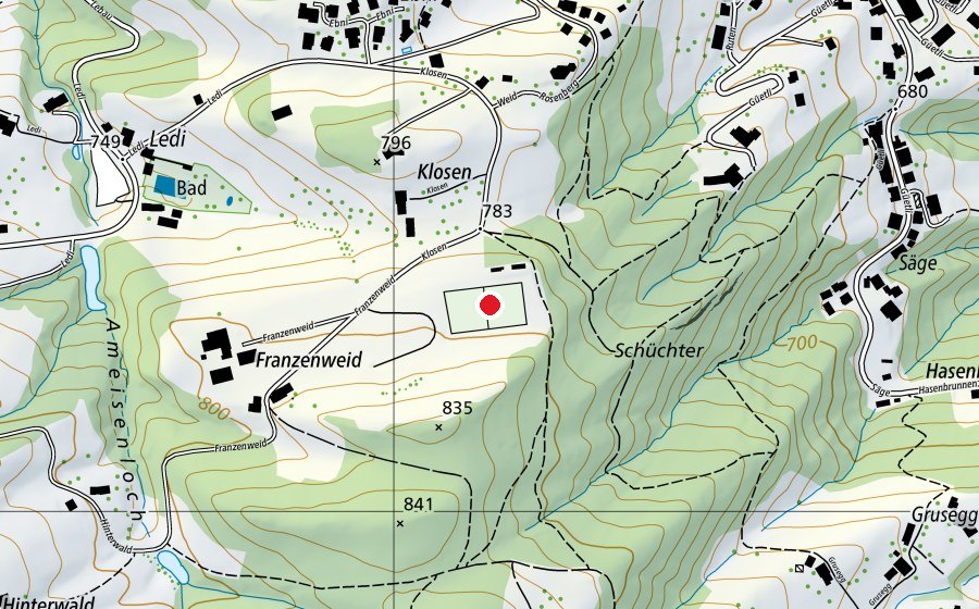 Map showing the location of Franzenweid (Sports field)