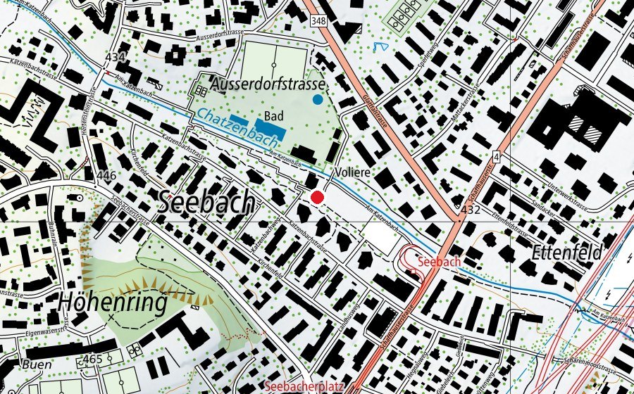 Map showing the location of Freizeitanlage Seebach (Sports field)