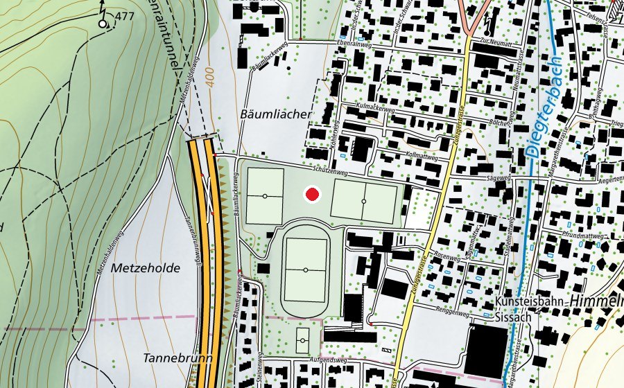 Map showing the location of Frogs Sissach (Sports field)