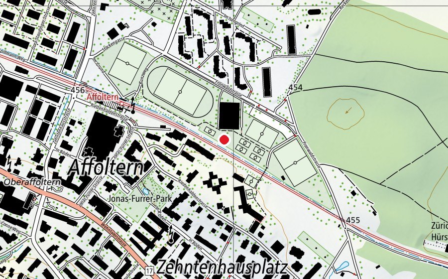 Map showing the location of Fronwald T2 (Sports field)