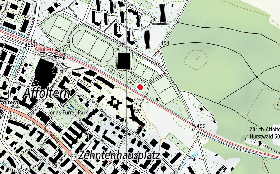 Map showing the location of Fronwald T6 (Sports field)
