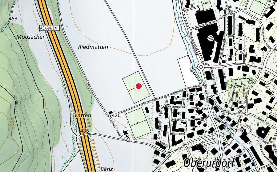 Karte mit dem Standort von Fusballfeld FC Urdorf (Sportplatz)