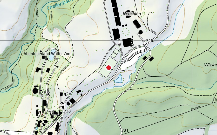 Map showing the location of Fussball (Sports field)