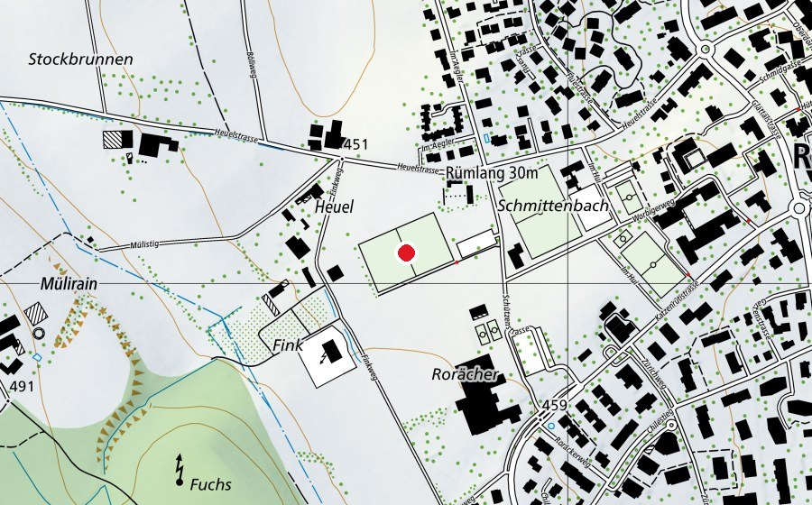 Map showing the location of Fussball- Sportplatz Heuel Platz 2 (Sports field)