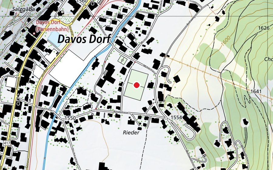 Karte mit dem Standort von Fussballfeld Bünda (Sportplatz)