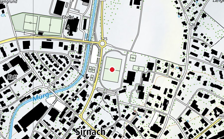 Map showing the location of Fussballfeld Grünau (Sports field)