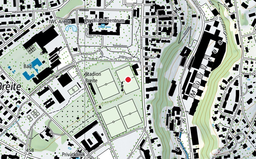 Mappa con la posizione di Fussballfelder Breite (Campo sportivo)