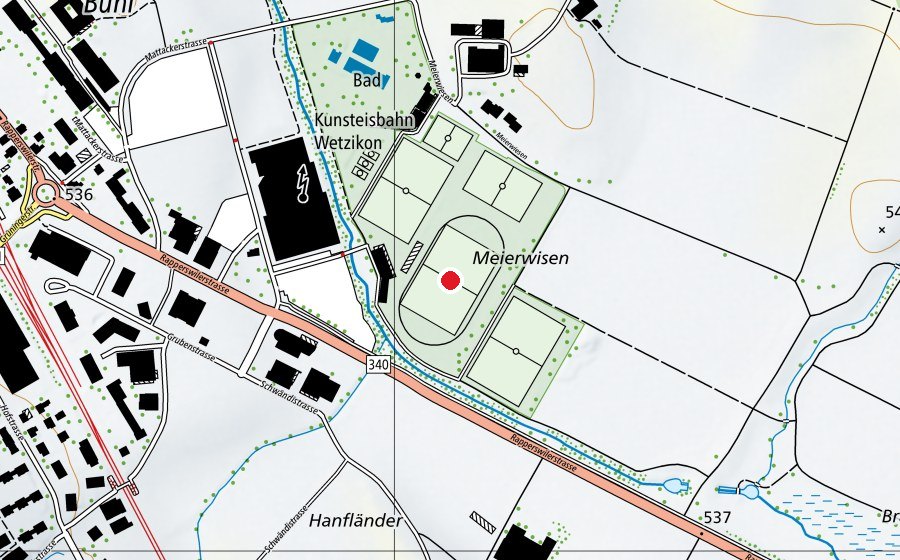 Karte mit dem Standort von Fussballplatz 1 (Sportplatz)