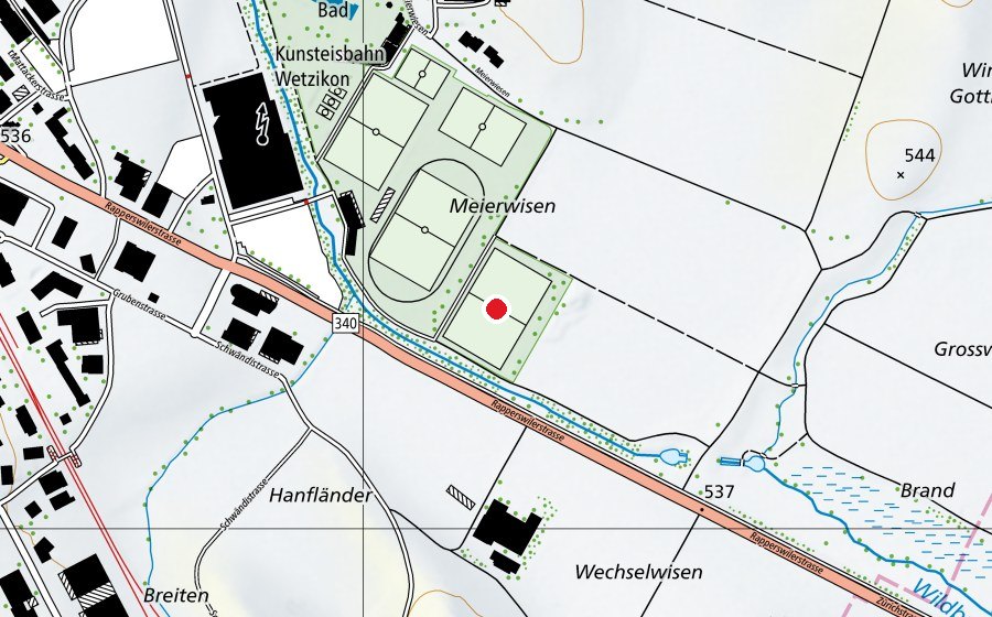 Map showing the location of Fussballplatz 2 (Sports field)