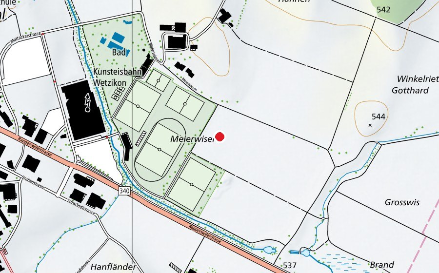 Map showing the location of Fussballplatz 3 (Sports field)