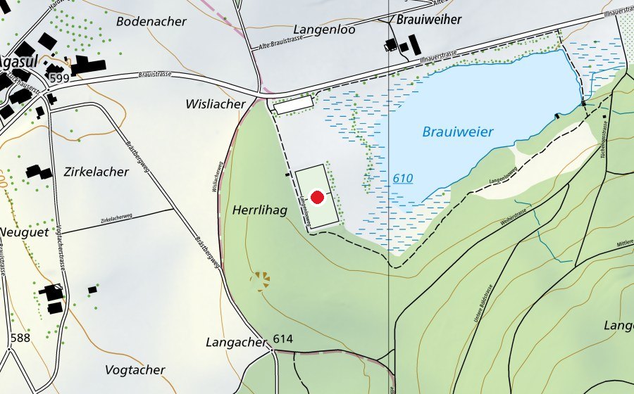 Karte mit dem Standort von Fussballplatz am Brauiweiher (Sportplatz)