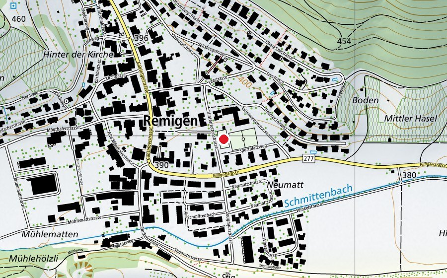 Karte mit dem Standort von Fussballplatz (Asche) (Sportplatz)