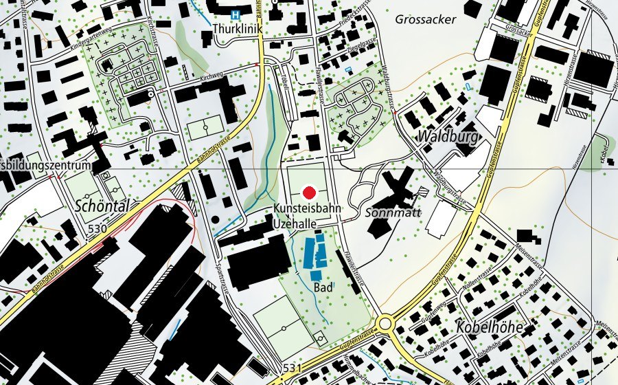 Mappa con la posizione di Fussballplatz Flawilerstrasse (Campo sportivo)
