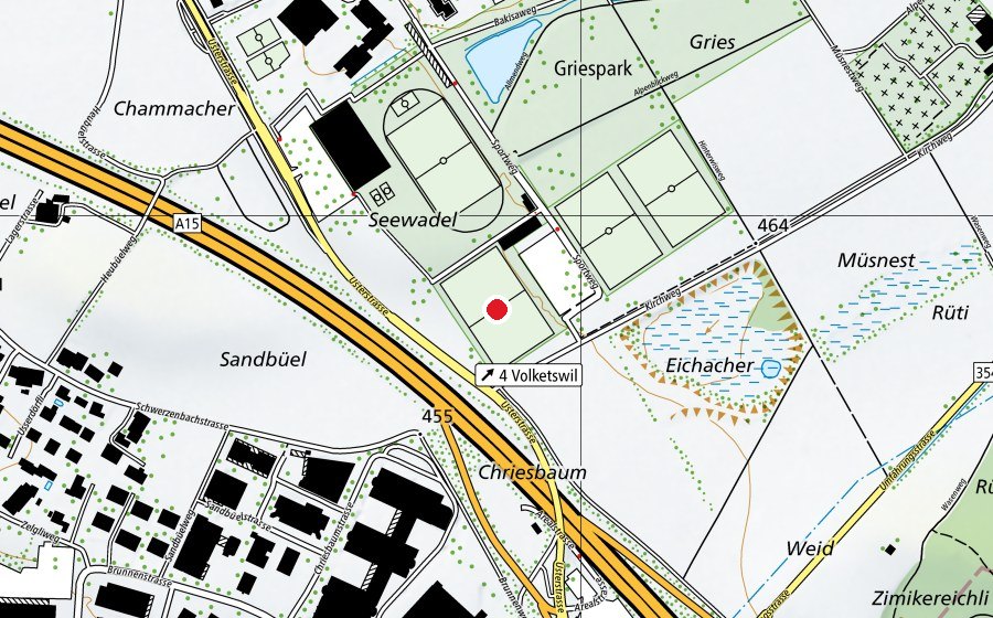 Karte mit dem Standort von Fussballplatz Gries 1 (Sportplatz)