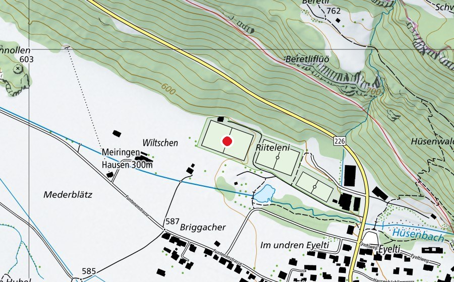 Karte mit dem Standort von Fussballplatz Hausen (Sportplatz)