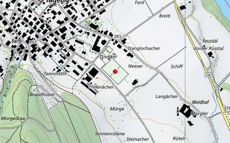 Karte mit dem Standort von Fussballplatz Kleinzelg (Sportplatz)