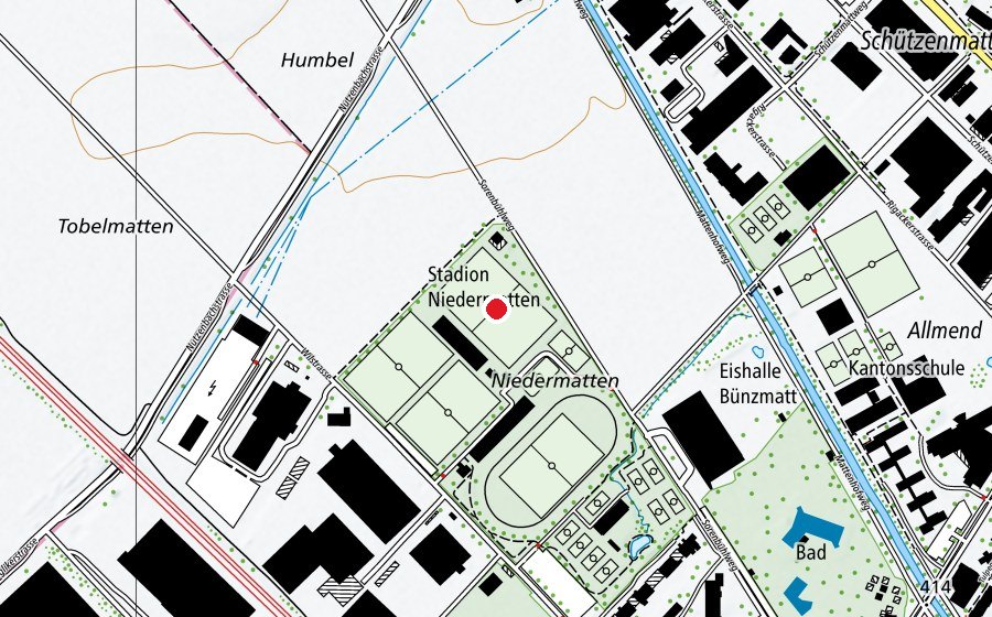Map showing the location of Fussballplatz Niedermatten (Sports field)