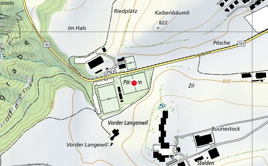 Mappa con la posizione di Fussballplatz Pöschen (Campo sportivo)
