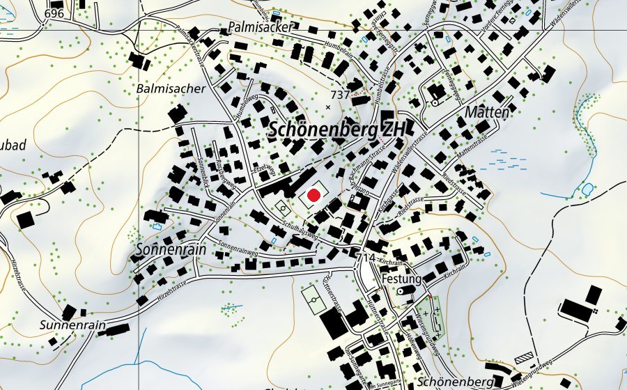 Karte mit dem Standort von Fussballplatz Primarschulhaus Schönenberg (Sportplatz)