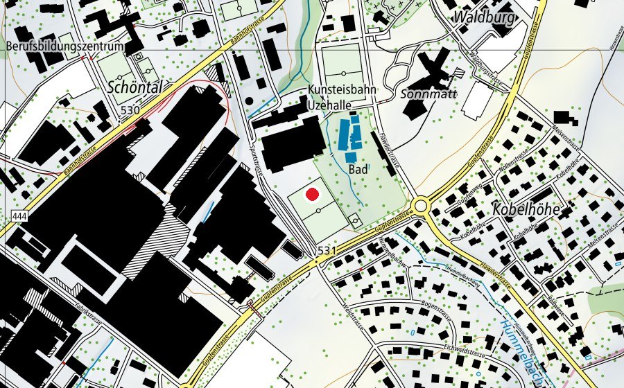Map showing the location of Fussballplatz Schii (Sports field)