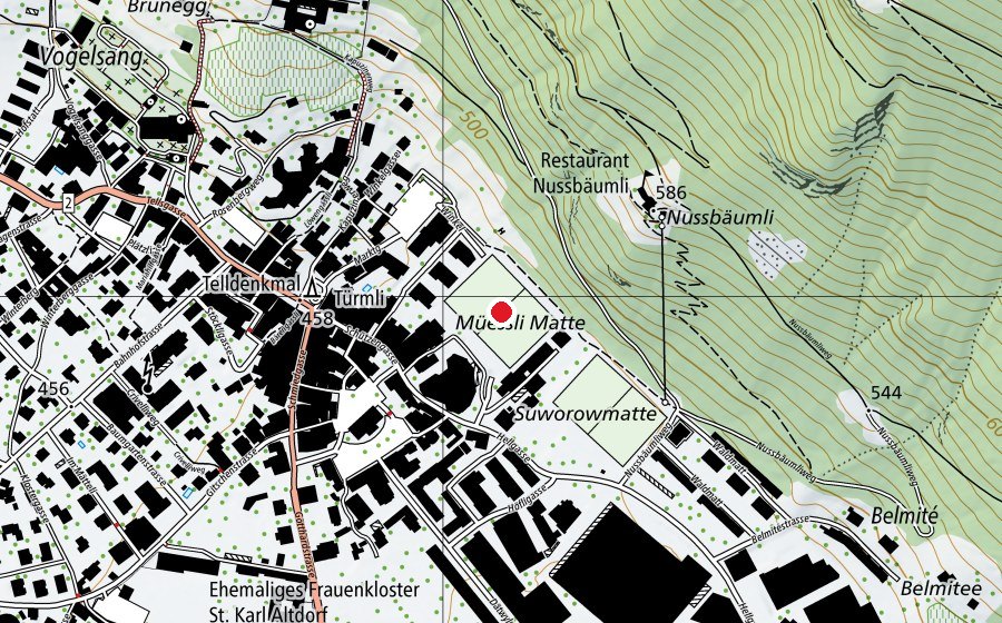 Carte indiquant l’emplacement de Fussballplatz Schützenmatte (Terrain de sport)