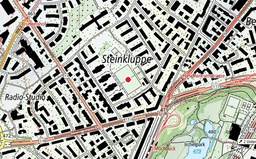 Karte mit dem Standort von Fussballplatz Steinkluppe (Sportplatz)