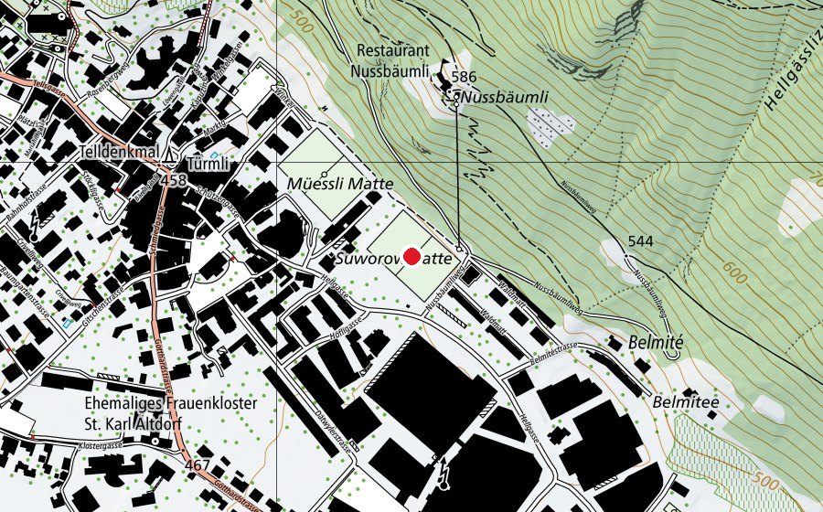Map showing the location of Fussballplatz Suworow (Sports field)