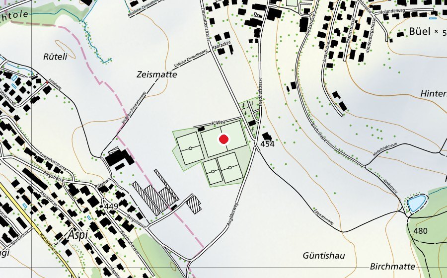 Map showing the location of Fussballplatz Zinsmatten (Sports field)