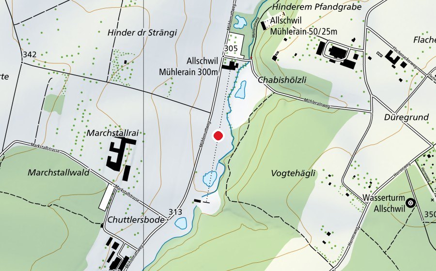 Karte mit dem Standort von Gefahrenzone 1 (Sportplatz)